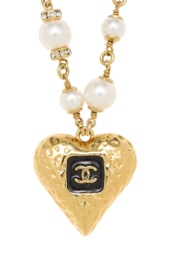 Gold & Black 'CC' Heart Necklace, , large image number 1
