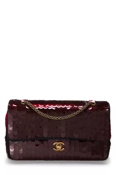Paris-Shanghai Red Paillette Classic Double Flap Medium