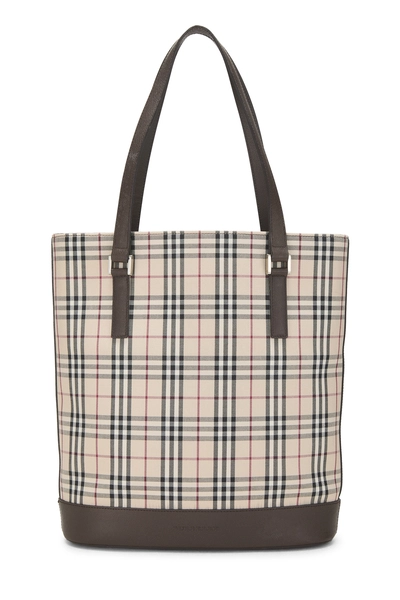 Beige House Check Jacquard Bucket Tote Bag Large