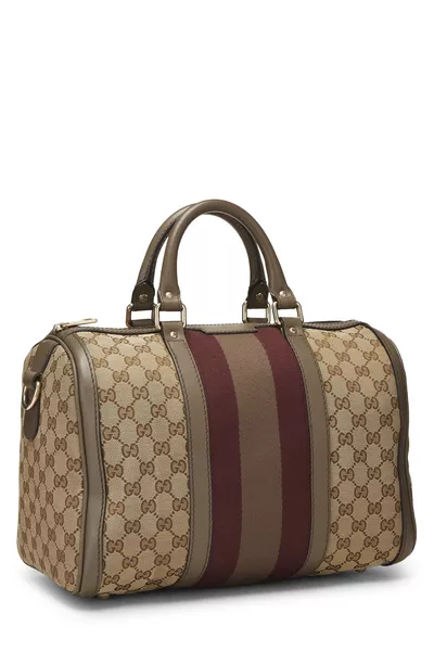 Gucci Grey Original GG Canvas Vintage Web Boston Bag Medium — photo 2