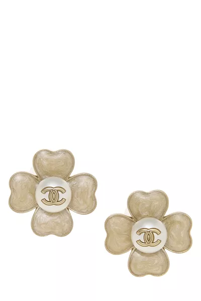 Gold 'CC' Flower Earrings