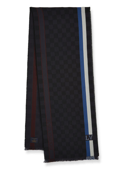 Navy Damier Graphite Wool Scarf