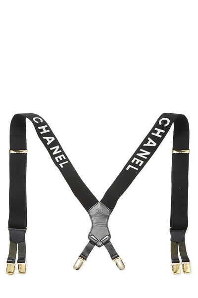 Black Elastic Logo Suspenders, , large