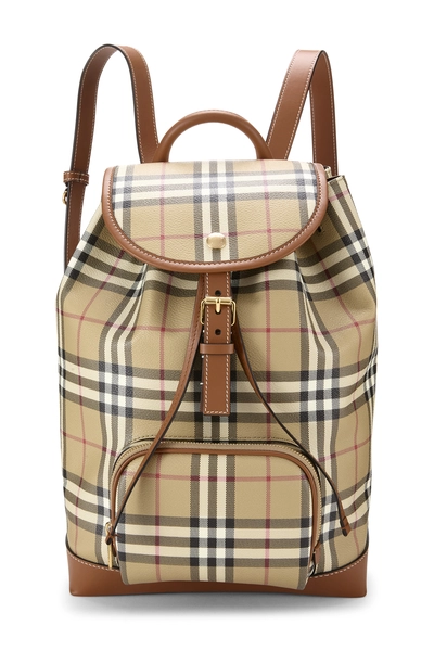 Beige Coated Canvas Vintage Check Backpack