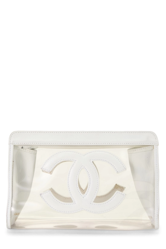 White Leather & Clear Vinyl 'CC' Pouch, , large image number 0