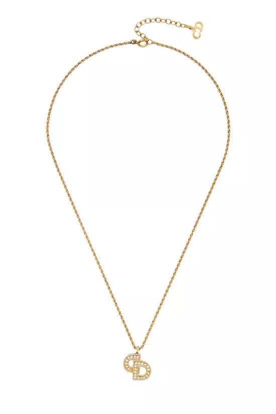 Gold & Crystal 'CD' Necklace, , large image number 0
