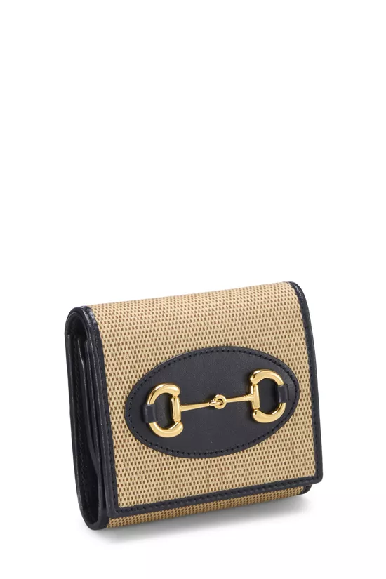 Navy Canvas Horsebit Compact Wallet, , large image number 1