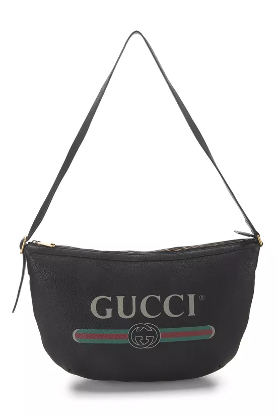 Black Leather Logo Half Moon Hobo, , large image number 0