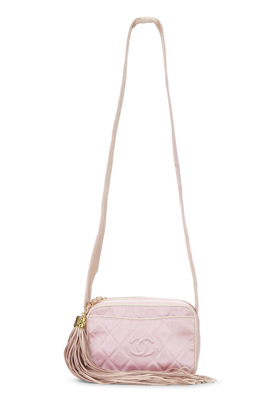 Pink Quilted Satin 'CC' Shoulder Bag Small