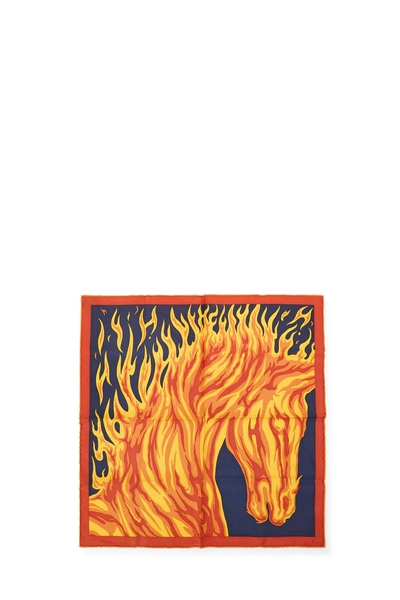 Orange & Multicolor 'Cheval de Feu' Silk Pocket Square