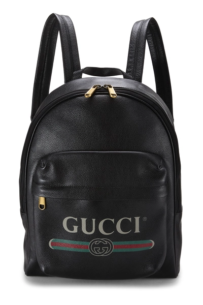 Gucci Black Leather Logo Printed Backpack Medium — photo 1