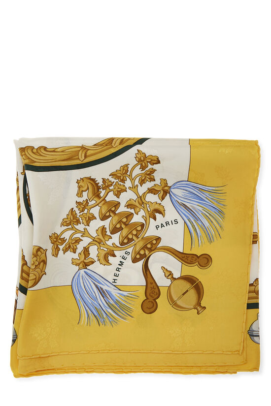 Yellow & Multicolor 'Plumes et Grelots' Silk Scarf 90, , large image number 1