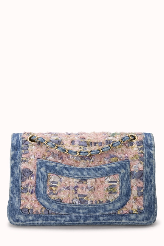 Pink Tweed Denim Classic Double Flap Medium, , large image number 3