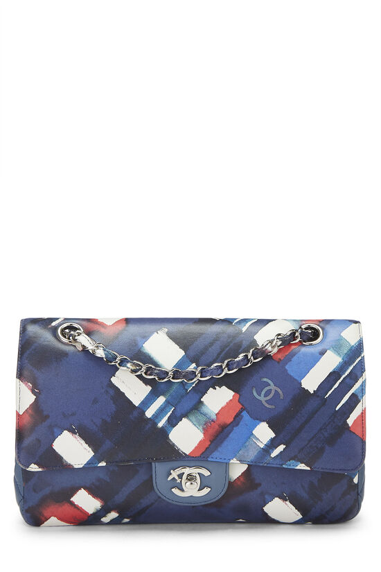 Chanel White & Navy Blue Quilted Canvas Airplane Print Single Flap Medium  Shoulder Bag Chanel