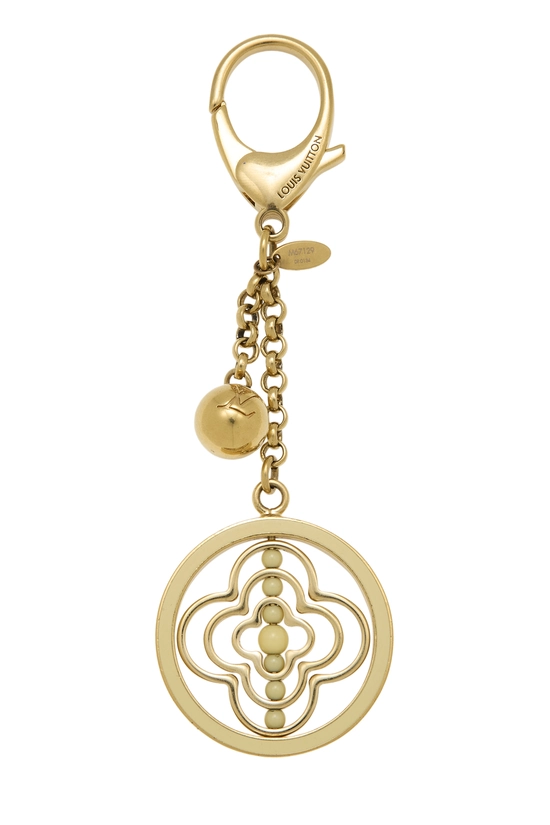 Cream & Gold Monogram Whirly Flower Bag Charm, , large image number 0