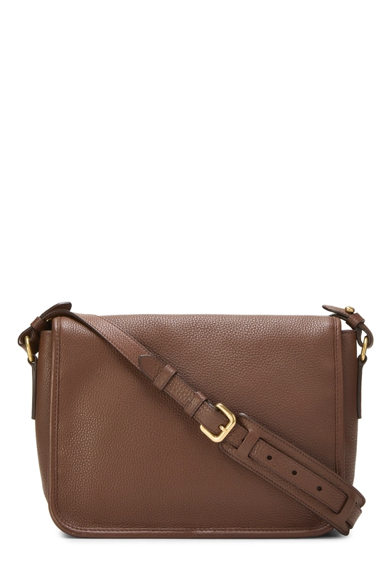 Brown Vitello Daino Flap Crossbody Bag, , large image number 3