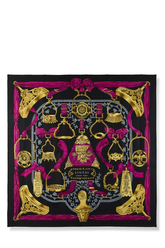 Pre-Owned Black & Multicolor 'Etriers' Silk Scarf 90 QGA0572NKA08E