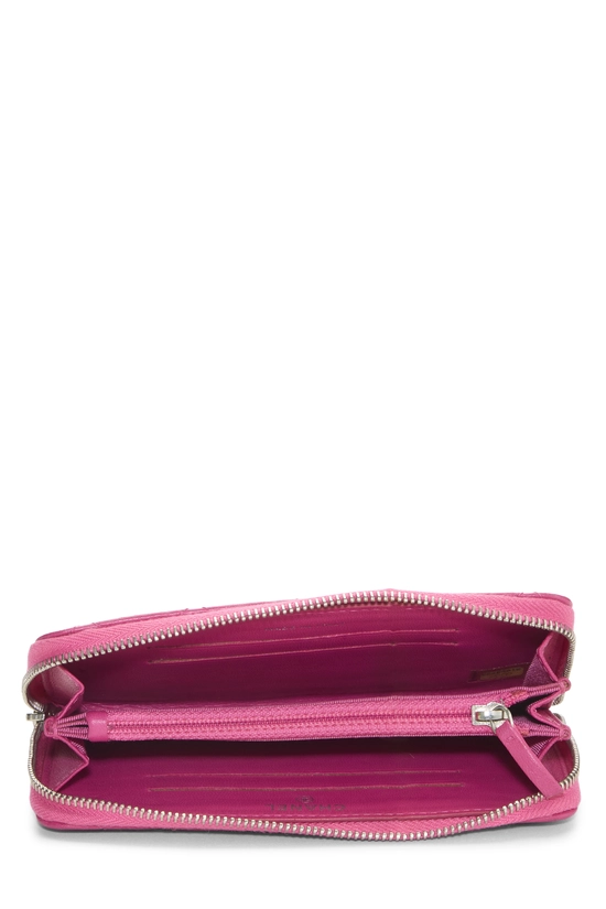 Pre-Owned Pink Quilted Lambskin Compact Zip Around Wallet