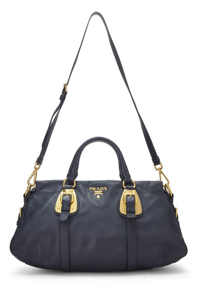 Navy Leather Bauletto Handbag, , large