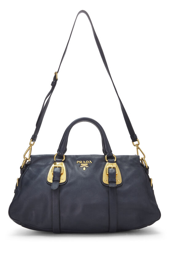 Navy Leather Bauletto Handbag, , large image number 2