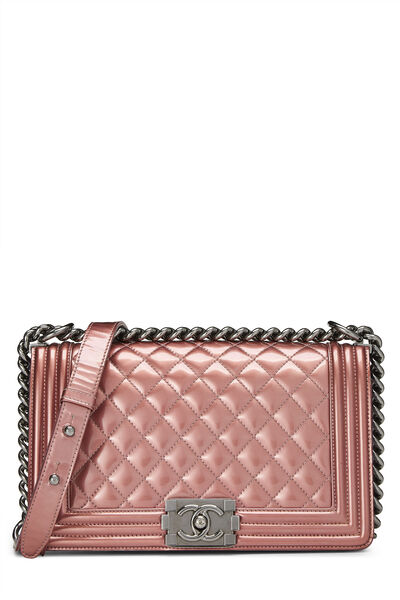 Pink Quilted Patent Leather Boy Bag Medium