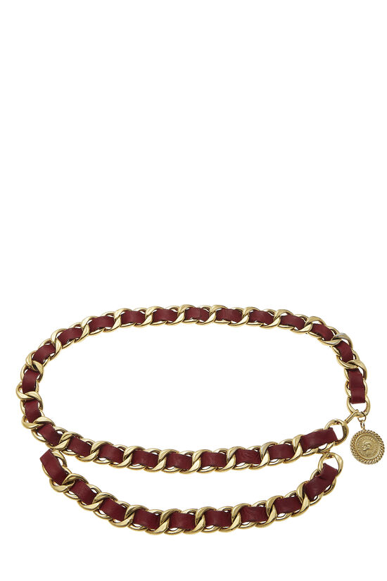Gold & Red Leather Chain Belt 2, , large image number 0