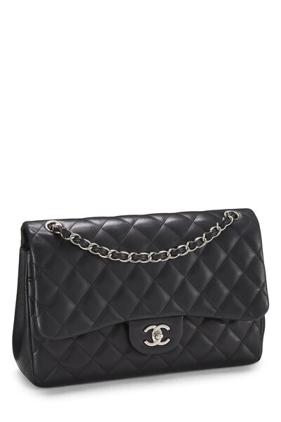 Black Quilted Lambskin New Classic Double Flap Jumbo, , large