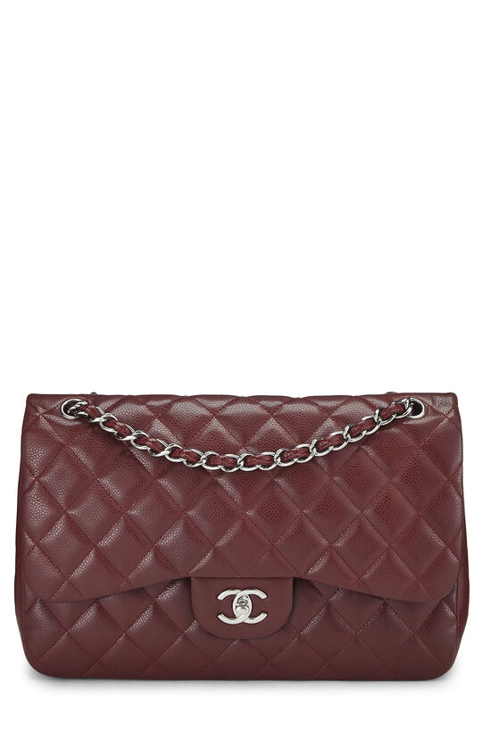 Chanel Burgundy Quilted Caviar Leather Jumbo Classic Double Flap