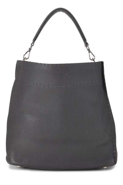 Grey Leather Selleria Hobo Bag