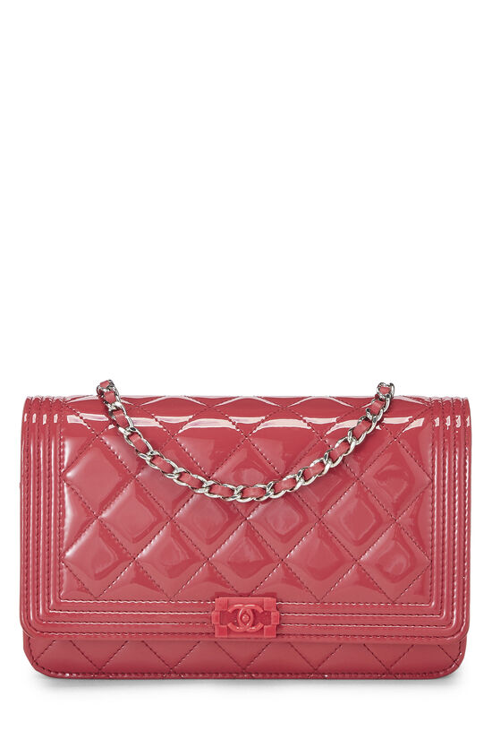 Pink Quilted Patent Leather Boy Wallet on Chain (WOC)