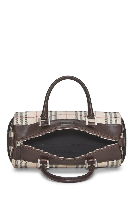 Brown Nylon House Check Roll Handbag, , large image number 5
