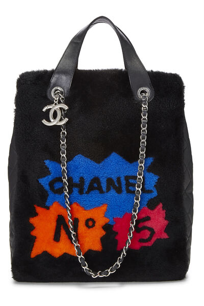 Black & Multicolor Shearling Comic Tote Large