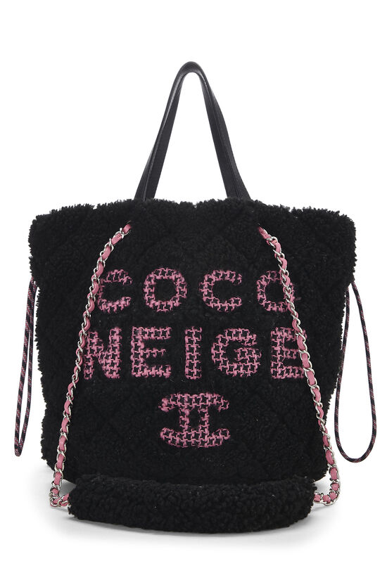 Black and Pink Shearling Coco Neige Tote Silver Hardware, 2019