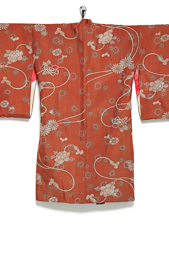 WGACA Vintage Rust Silk Floral Kimono Haori, , large image number 1
