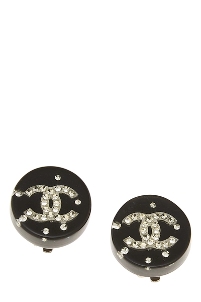 Black Acrylic Crystal 'CC' Button Earrings