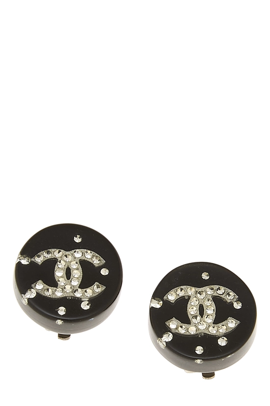 Black Acrylic Crystal 'CC' Button Earrings, , large image number 0