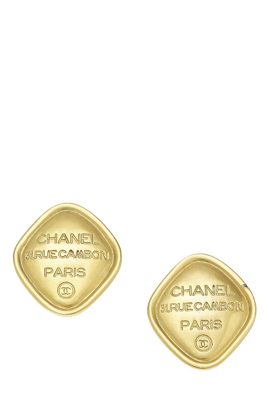 Authentic Chanel Gold Plate 31 CC Rue Cambon Clip-on Earrings 
