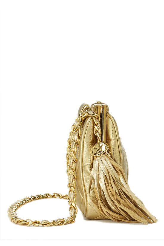 Chanel - Metallic Gold Quilted Lambskin Kiss Lock Whipstitch Mini