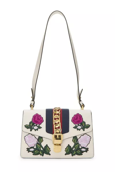 White Floral Embroidered Leather Sylvie Small