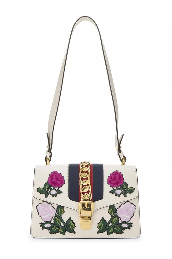 White Floral Embroidered Leather Sylvie Small, , large image number 0