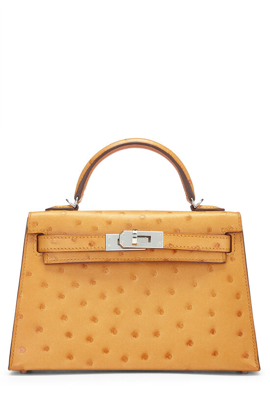 A COGNAC OSTRICH MINI KELLY 20 II WITH GOLD HARDWARE