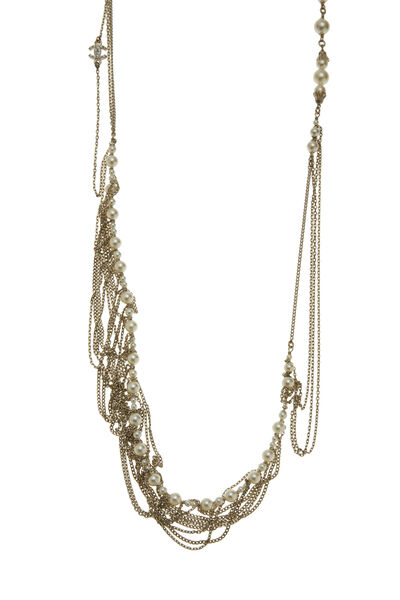 Faux Pearl Chain 'CC' Long Necklace, , large