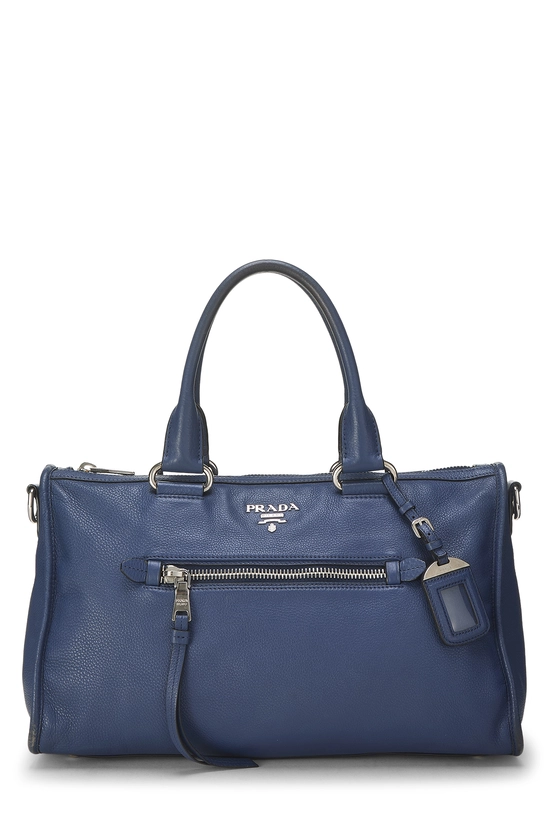 Pre-Owned Blue Vitello Daino Convertible Zip Handbag QNB1WTABNB005