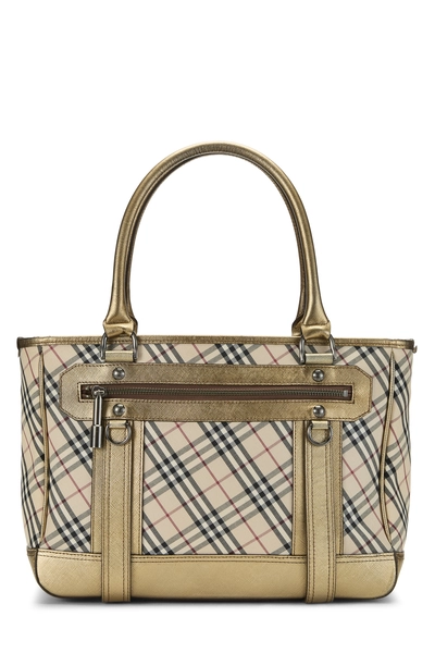 Burberry Gold Jacquard House Check Zip Tote Medium