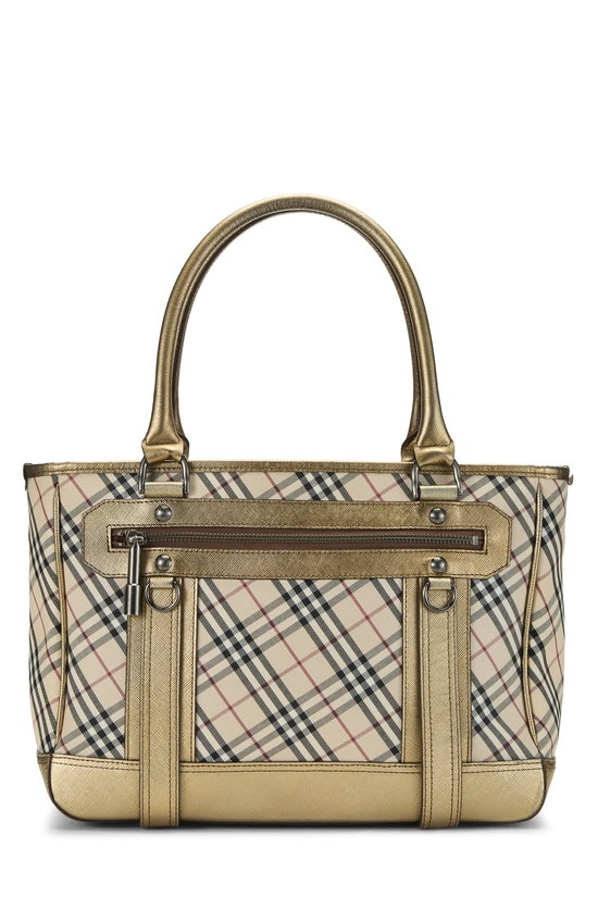 Gold Jacquard House Check Zip Tote Medium, , large image number 0
