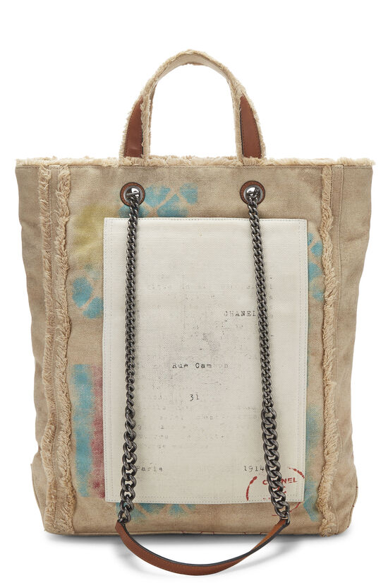 Beige Canvas Graffiti Tote, , large image number 6