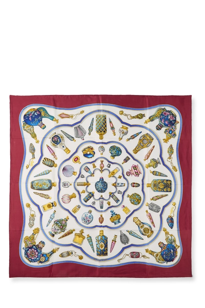 Burgundy & Multicolor 'Qu'importe le Flacon' Silk Scarf 90