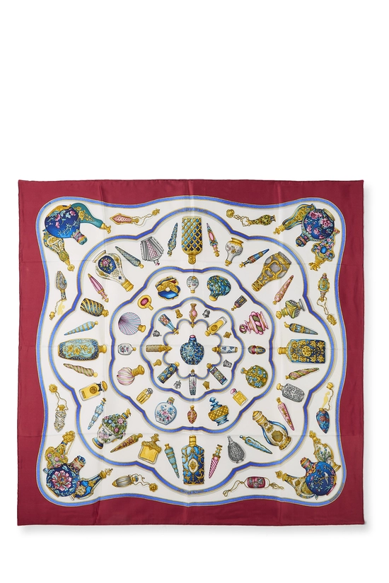 Burgundy & Multicolor 'Qu'importe le Flacon' Silk Scarf 90, , large image number 0