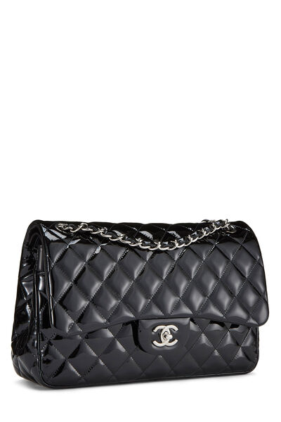 Black Quilted Patent Leather New Classic Double Flap Jumbo, , large