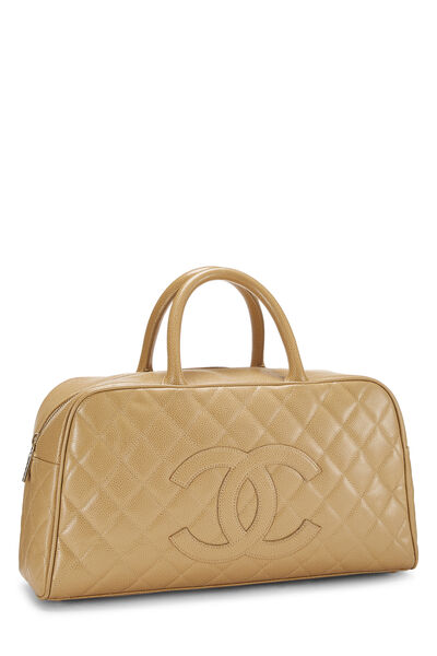 Beige Quilted Caviar Bowler Medium, , large